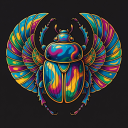 Retro vibrant ink style mystic scarab icon